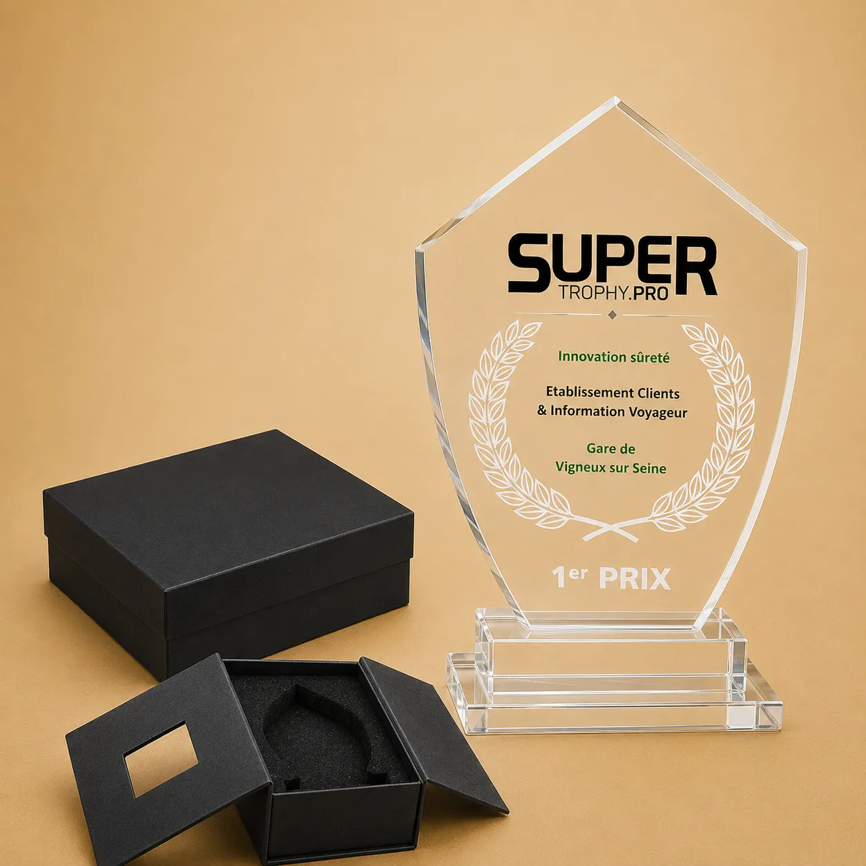 Trophée Emblème en verre personnalisé