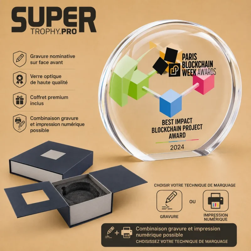 Trophée Rond TR186 en verre personnalisé