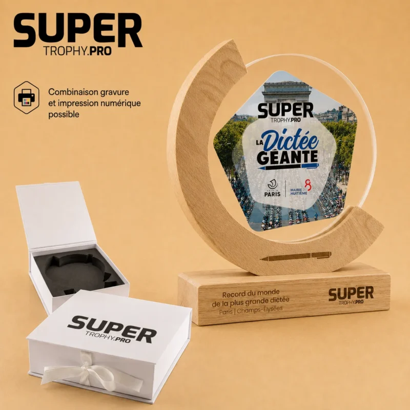 Trophée Bi-Matière Bois & Verre personnalisé