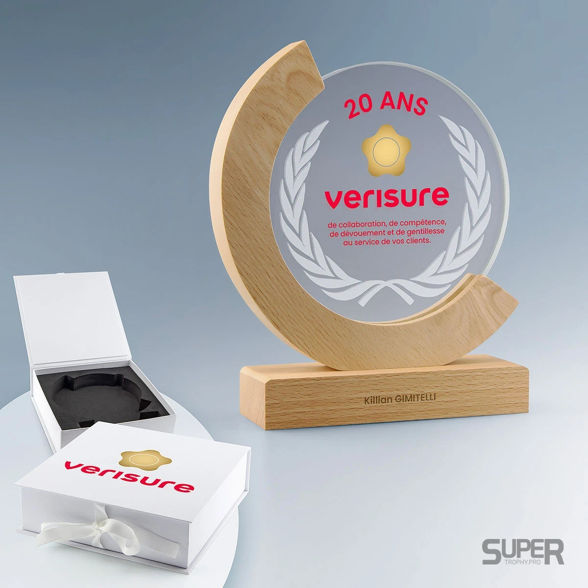 Trophée Bi-Matière Bois & Verre personnalisé