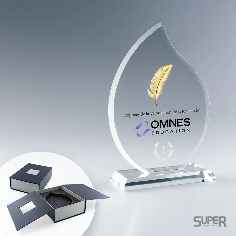 Trophée Flamme en verre personnalisé