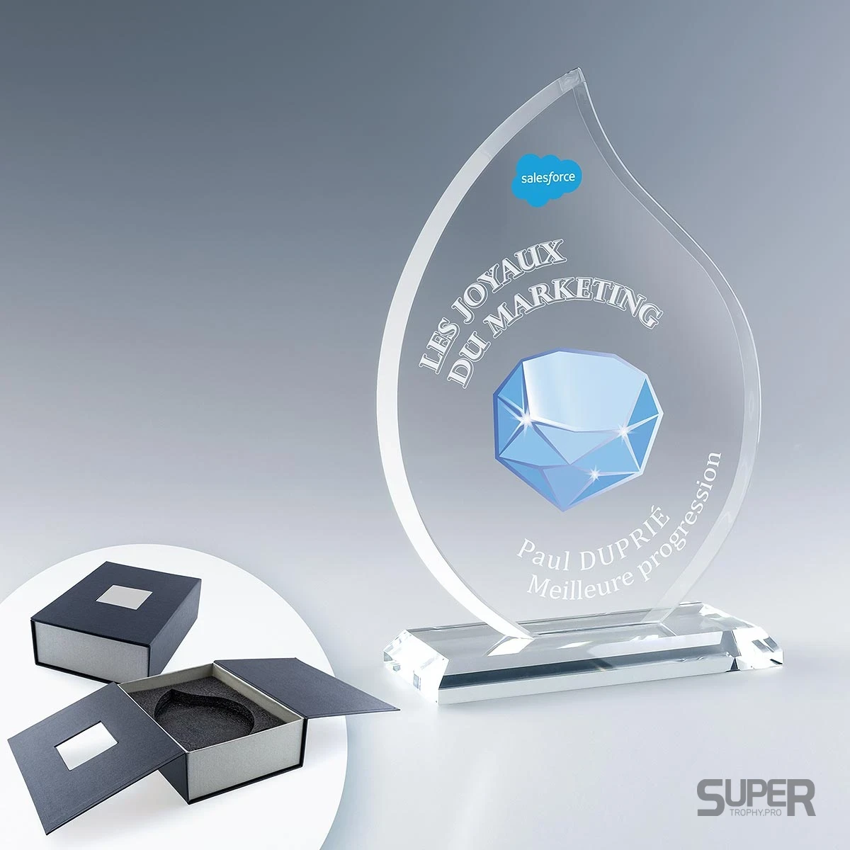 Trophée Flamme en verre personnalisé