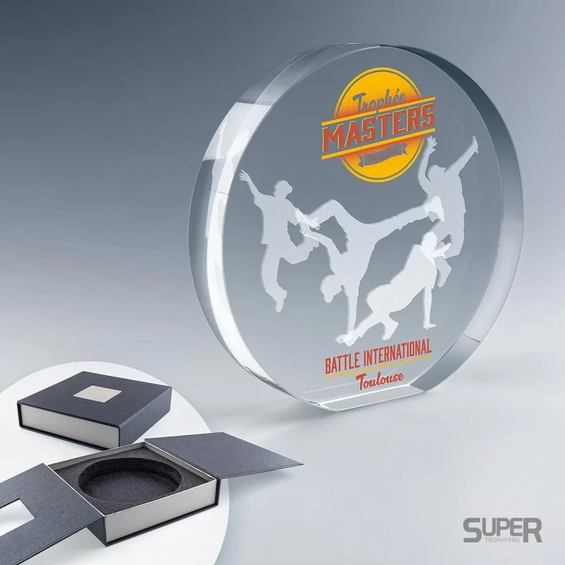 Trophée Rond RD30 en verre personnalisé