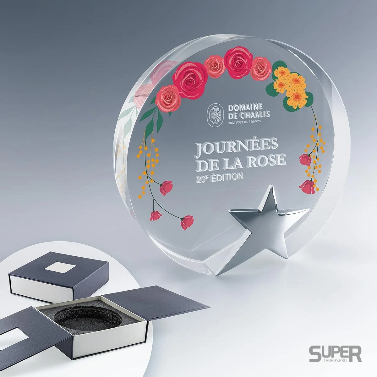 Trophée Rond Étoile en verre personnalisé
