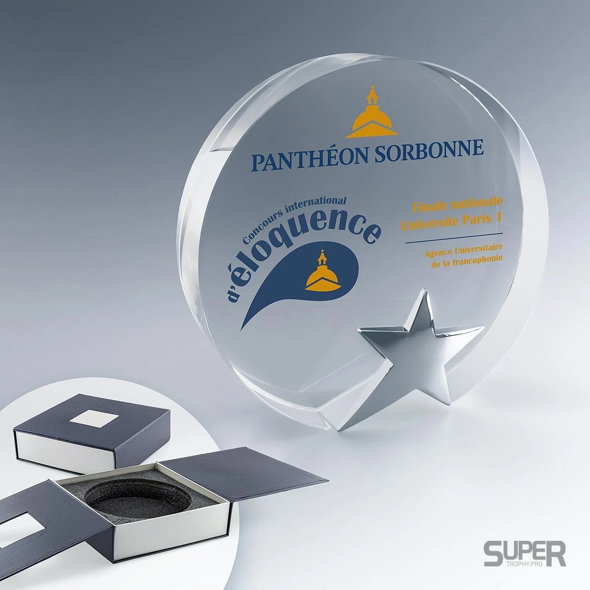 Trophée Rond Étoile en verre personnalisé