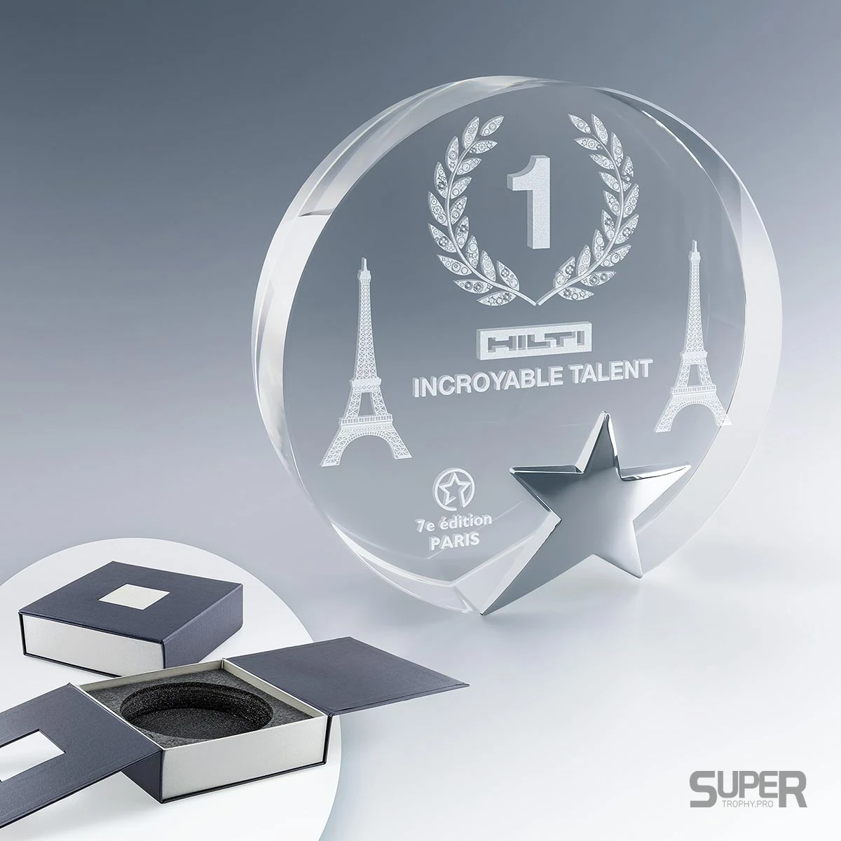 Trophée Rond Étoile en verre personnalisé
