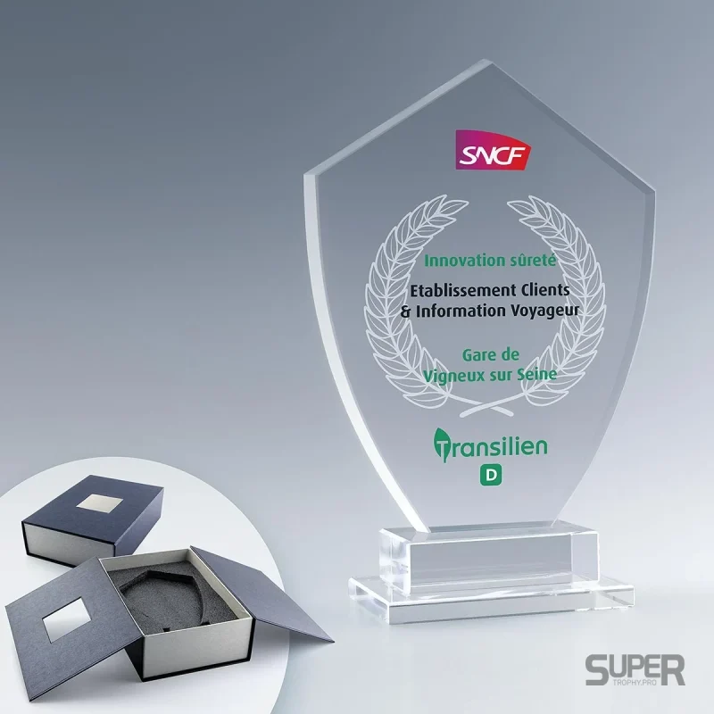 Trophée Emblème en verre personnalisé
