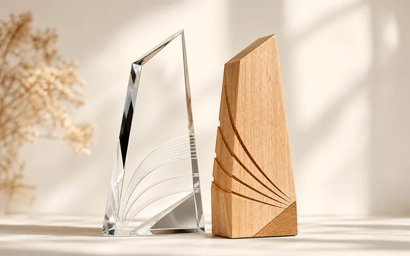 Trophée en verre ou en bois : quel matériau pour votre récompense ?